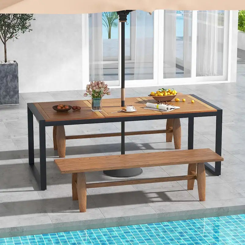 79 Acacia Wood 8-Person Patio Table with 1.9 Umbrella Hole - See Details