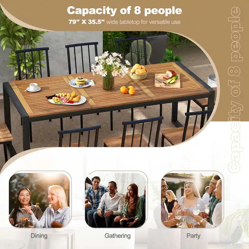79 Acacia Wood 8-Person Patio Table with 1.9 Umbrella Hole - See Details