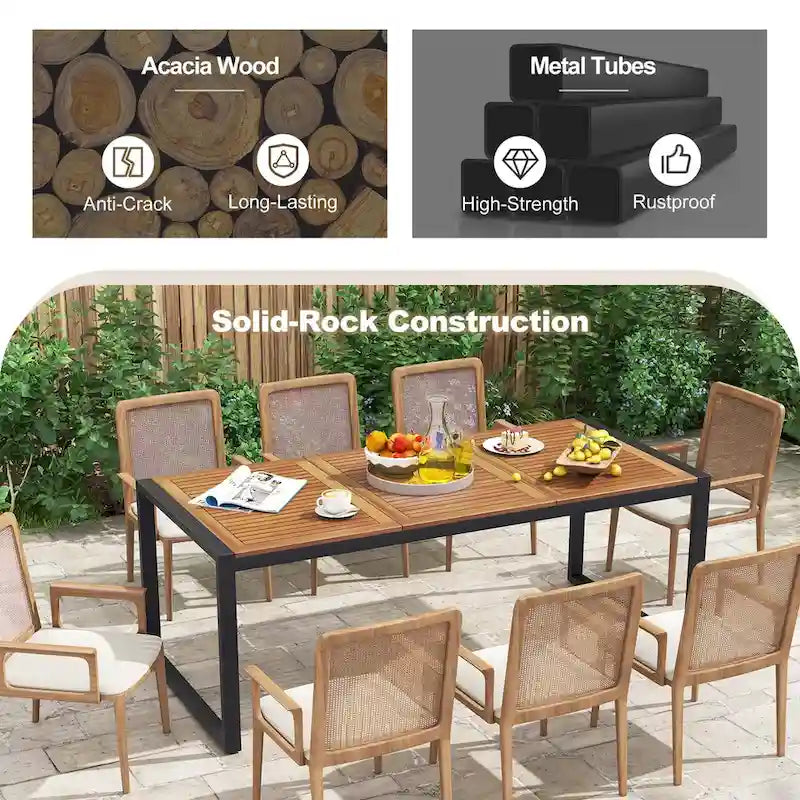 79 Acacia Wood 8-Person Patio Table with 1.9 Umbrella Hole - See Details