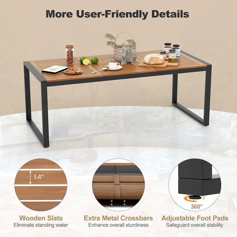 79 Acacia Wood 8-Person Patio Table with 1.9 Umbrella Hole - See Details