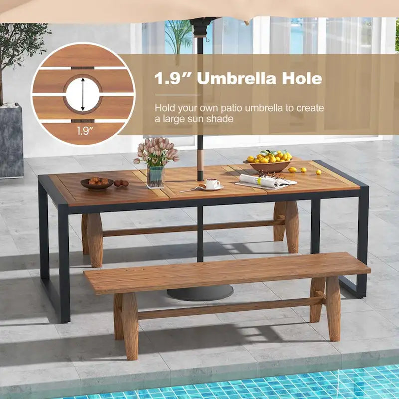 79 Acacia Wood 8-Person Patio Table with 1.9 Umbrella Hole - See Details
