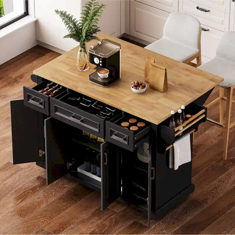 53 Kitchen Island With Drop Leaf, Kitchen Island On Wheels with Storage, Rolling Kitchen Table, Mobile Kitchen Cart