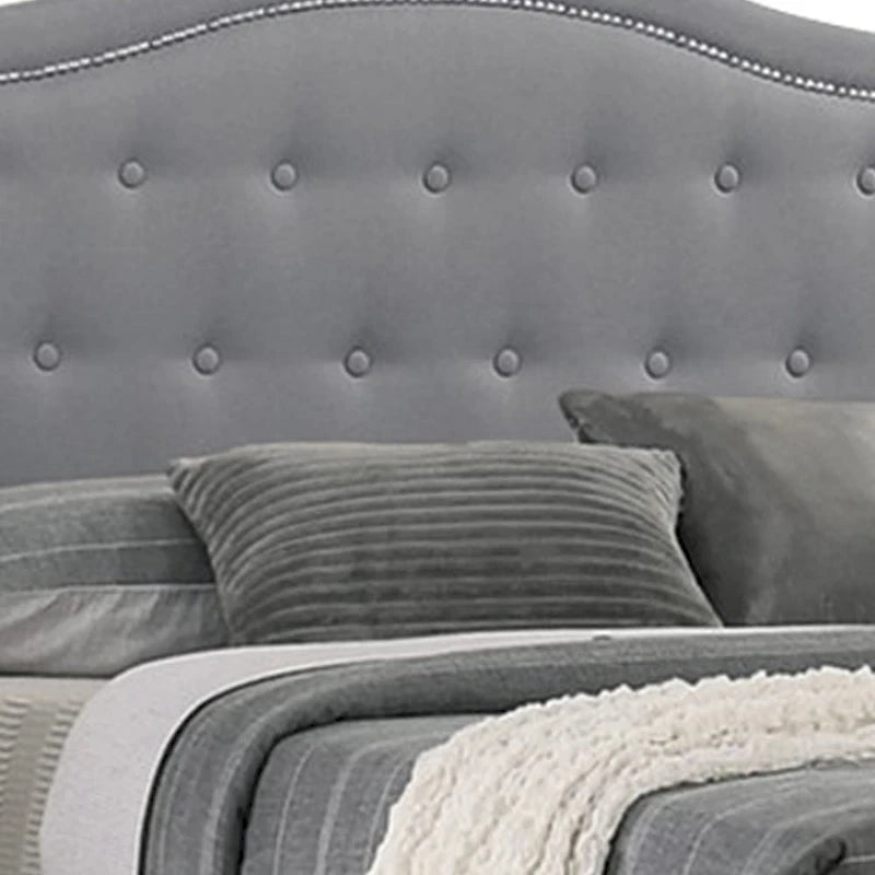 California King Bed w Storage Drawer, Light Gray Burlap Upholstery