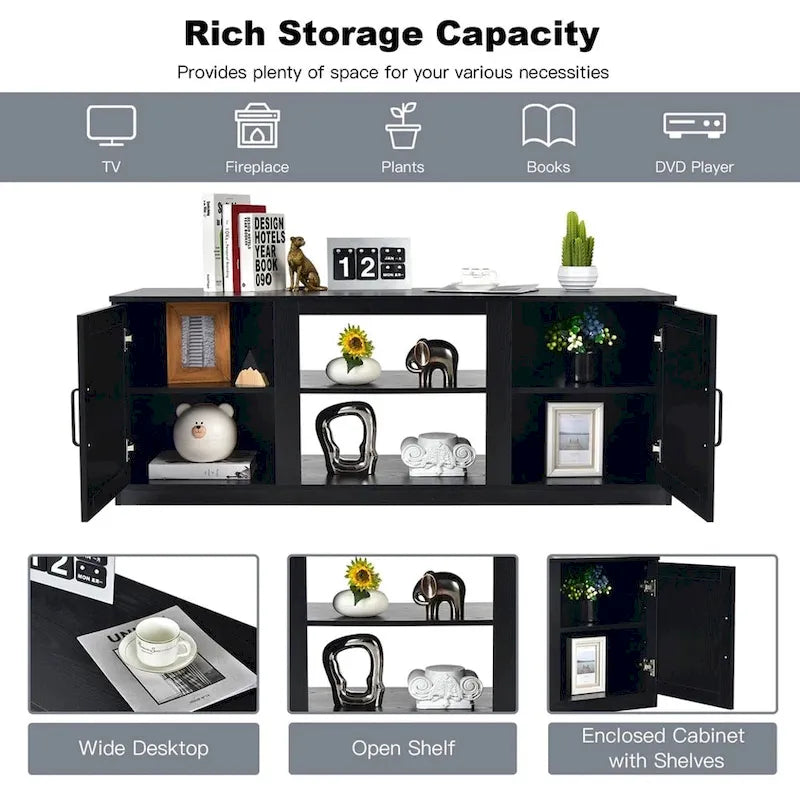 TV Stand 58 Console Center W/ 2 Cabinets for 65 TV Black - 58 inches
