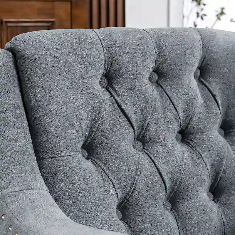 Linen Upholstered Accent Chair with Solid Wood Legs,Mid-Century Modern Single Lounge Sofa Chair for Living Room and Bedroom