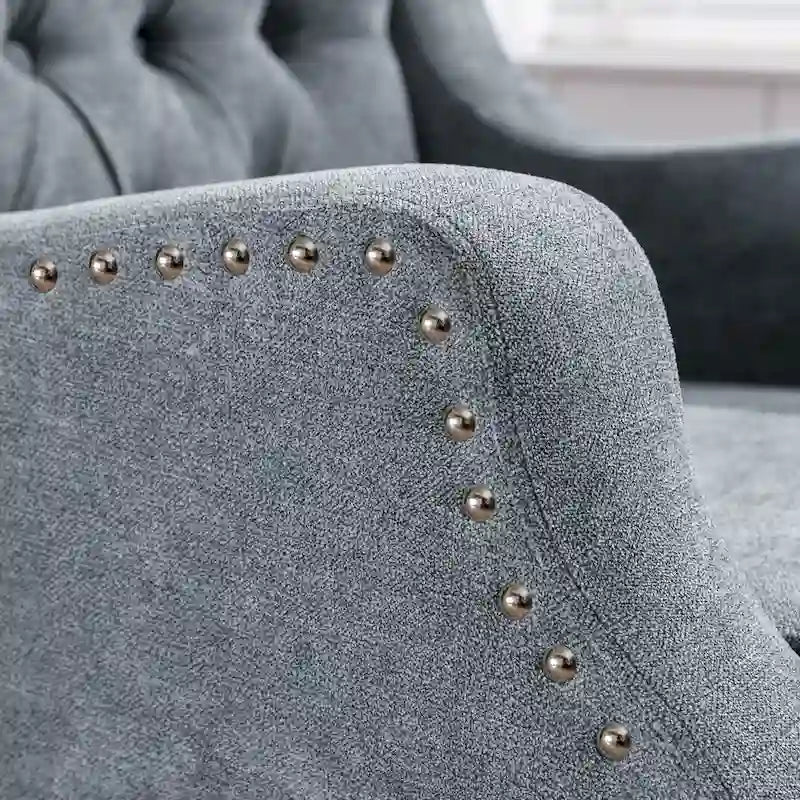 Linen Upholstered Accent Chair with Solid Wood Legs,Mid-Century Modern Single Lounge Sofa Chair for Living Room and Bedroom