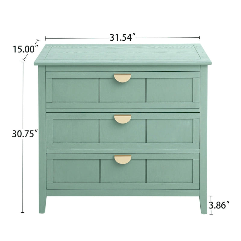 American Style 3-Drawer Vertical Chest Cabinet with Golden Handle for bedroom, living room