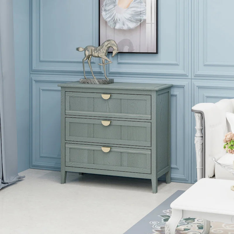 American Style 3-Drawer Vertical Chest Cabinet with Golden Handle for bedroom, living room