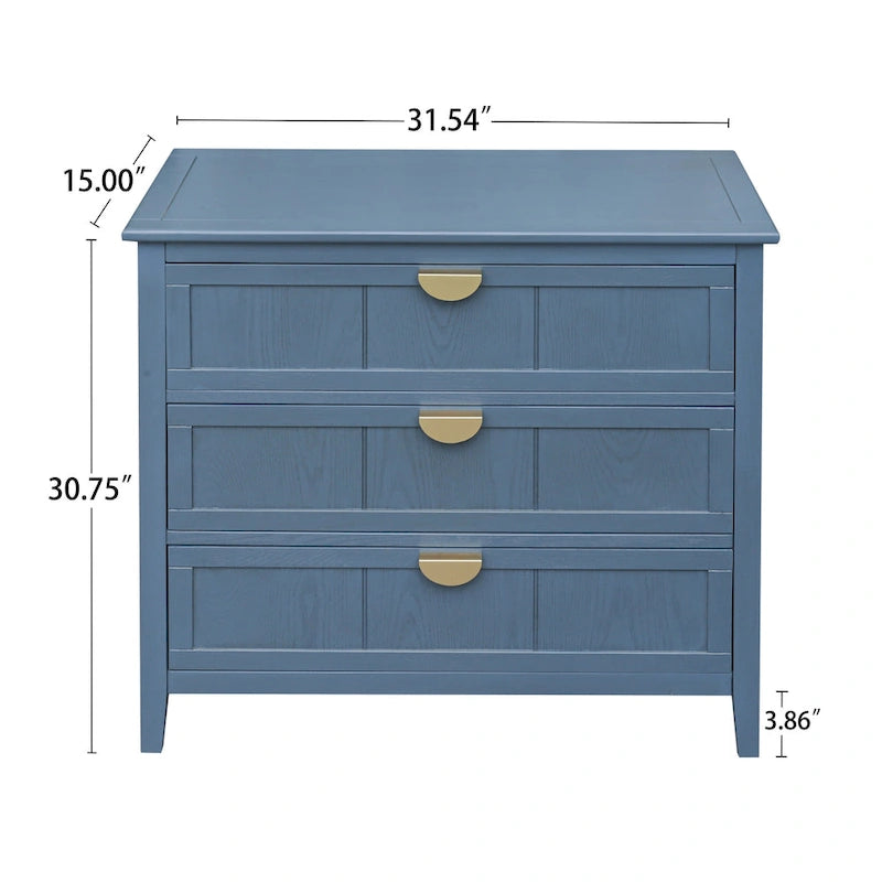 American Style 3-Drawer Vertical Chest Cabinet with Golden Handle for bedroom, living room