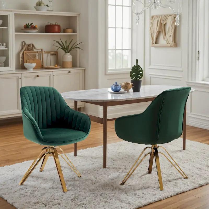 Set of 2 Velvet Swivel Dining Chair with Golden Legs