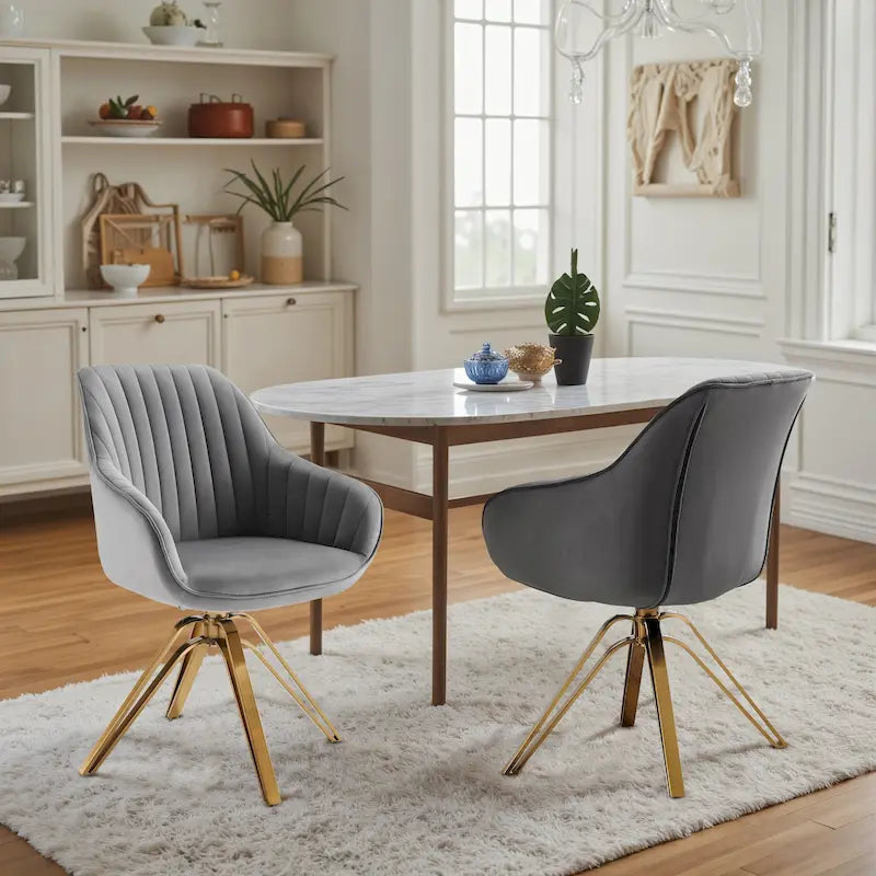 Set of 2 Velvet Swivel Dining Chair with Golden Legs