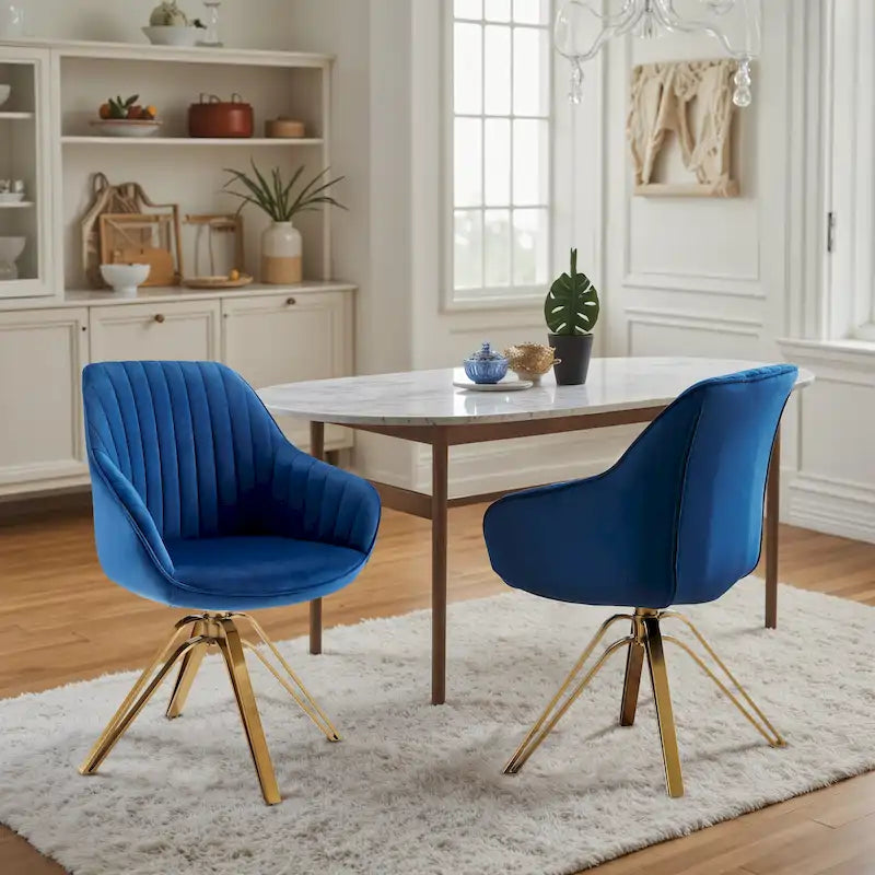 Set of 2 Velvet Swivel Dining Chair with Golden Legs