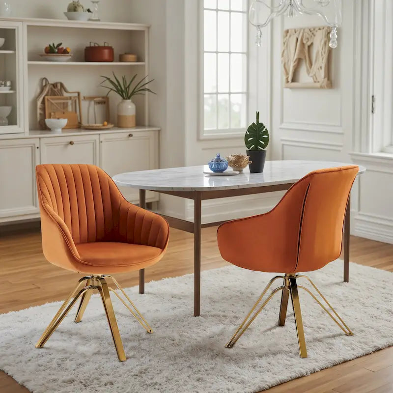 Set of 2 Velvet Swivel Dining Chair with Golden Legs