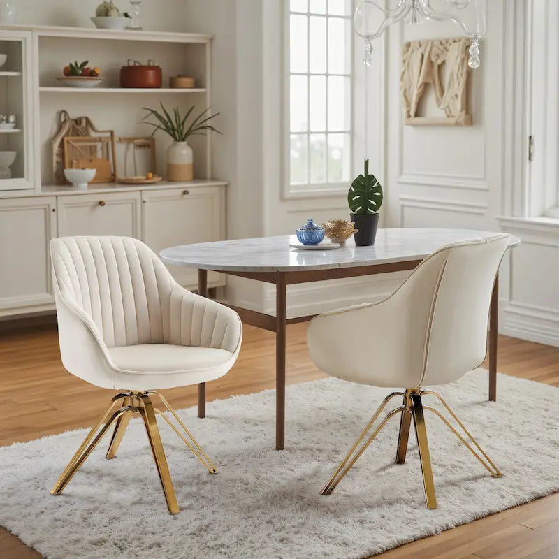 Set of 2 Velvet Swivel Dining Chair with Golden Legs
