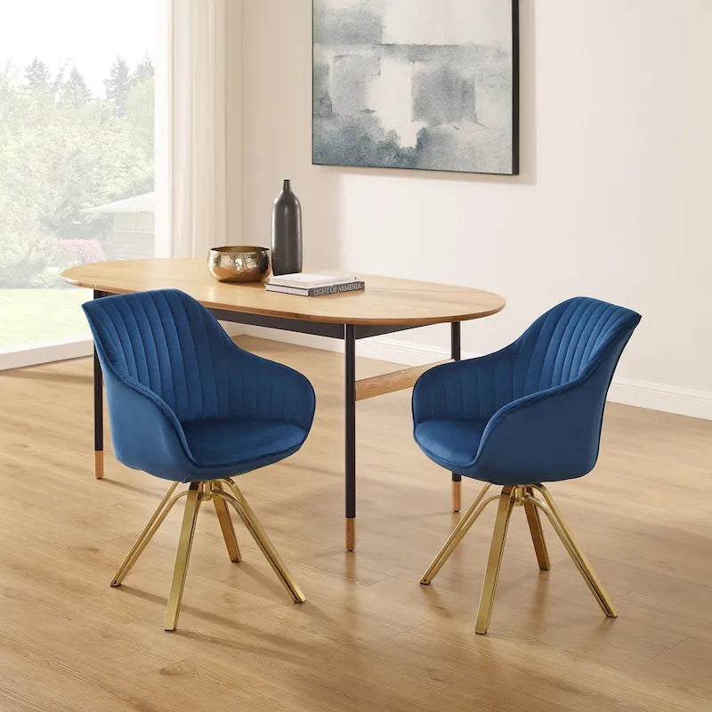 Set of 2 Velvet Swivel Dining Chair with Golden Legs