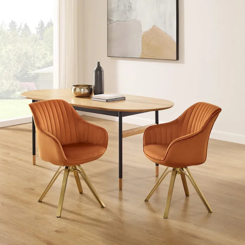 Set of 2 Velvet Swivel Dining Chair with Golden Legs