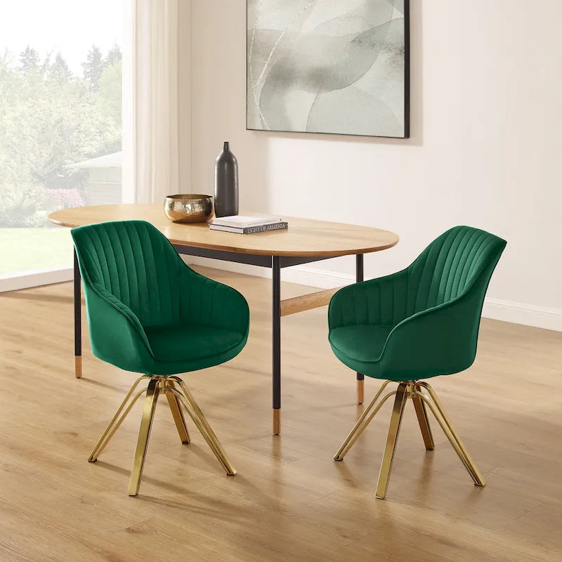 Set of 2 Velvet Swivel Dining Chair with Golden Legs