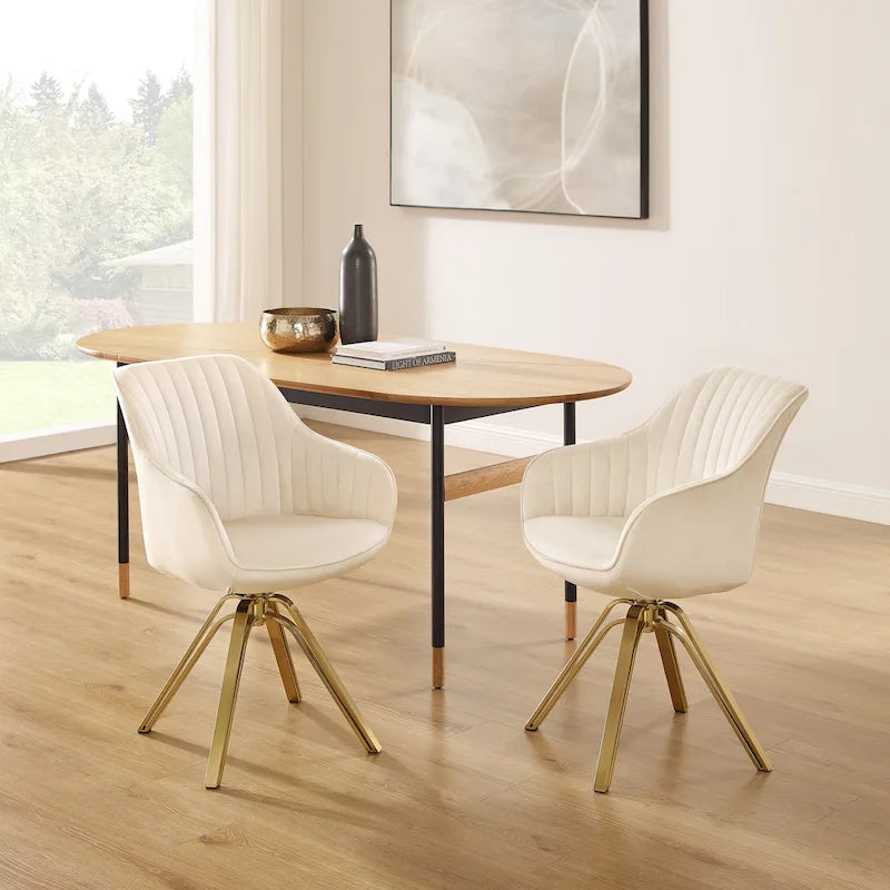 Set of 2 Velvet Swivel Dining Chair with Golden Legs