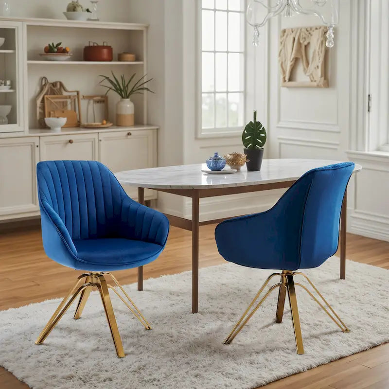 Set of 2 Velvet Swivel Dining Chair with Golden Legs
