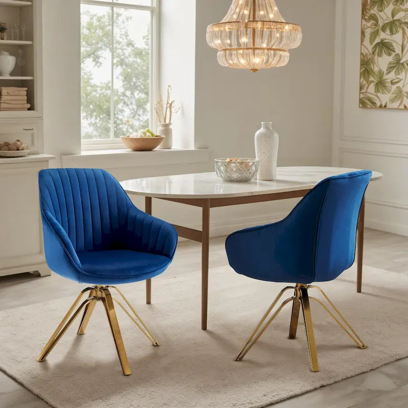 Set of 2 Velvet Swivel Dining Chair with Golden Legs