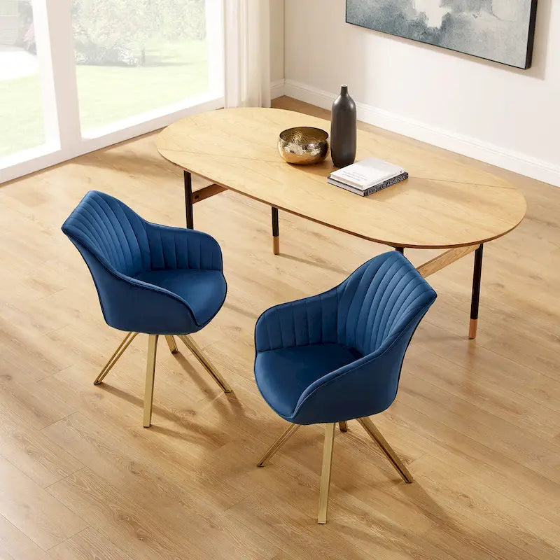 Set of 2 Velvet Swivel Dining Chair with Golden Legs