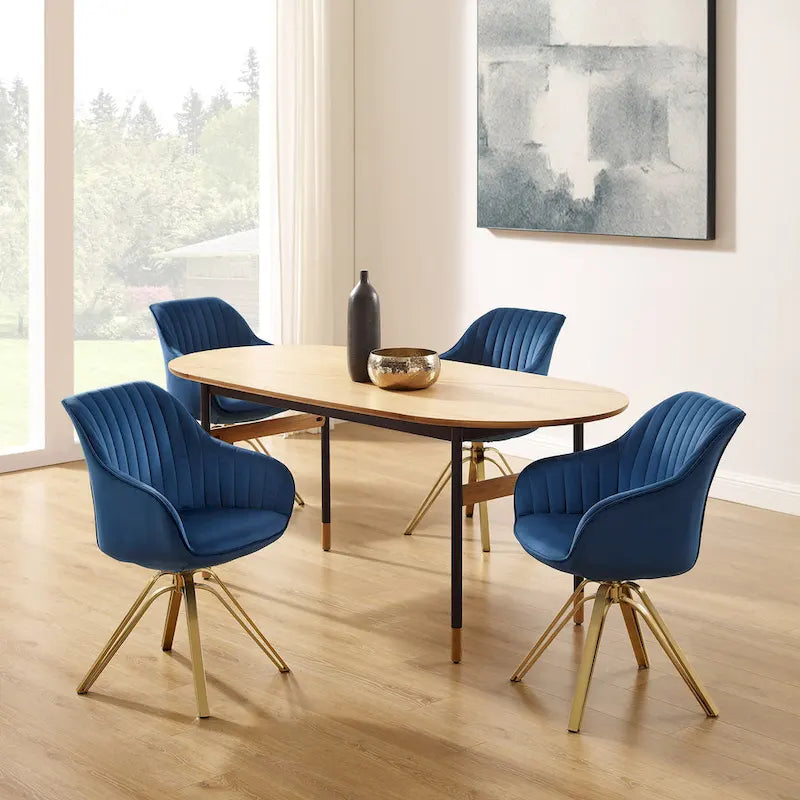 Set of 2 Velvet Swivel Dining Chair with Golden Legs