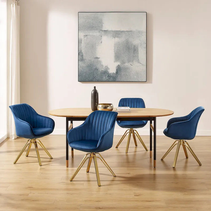 Set of 2 Velvet Swivel Dining Chair with Golden Legs