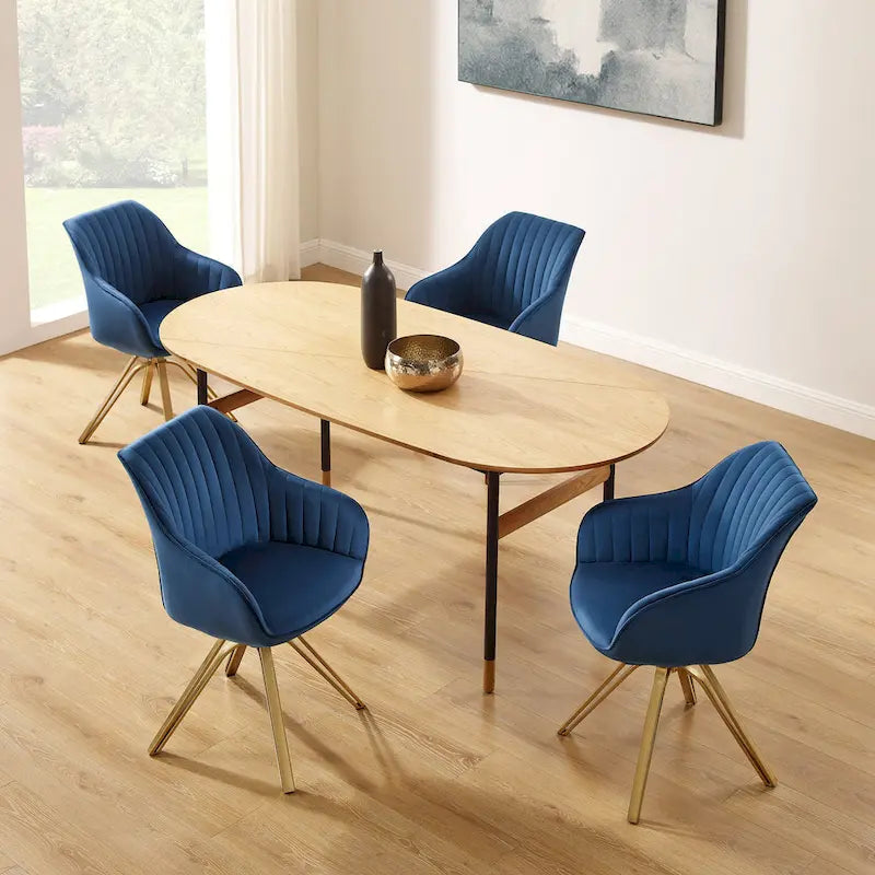 Set of 2 Velvet Swivel Dining Chair with Golden Legs