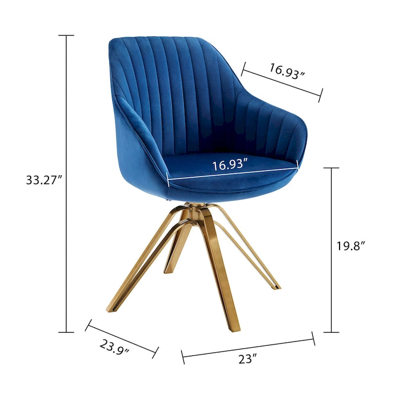 Set of 2 Velvet Swivel Dining Chair with Golden Legs