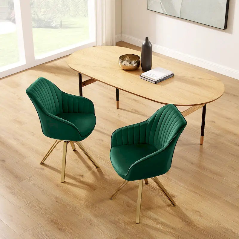 Set of 2 Velvet Swivel Dining Chair with Golden Legs