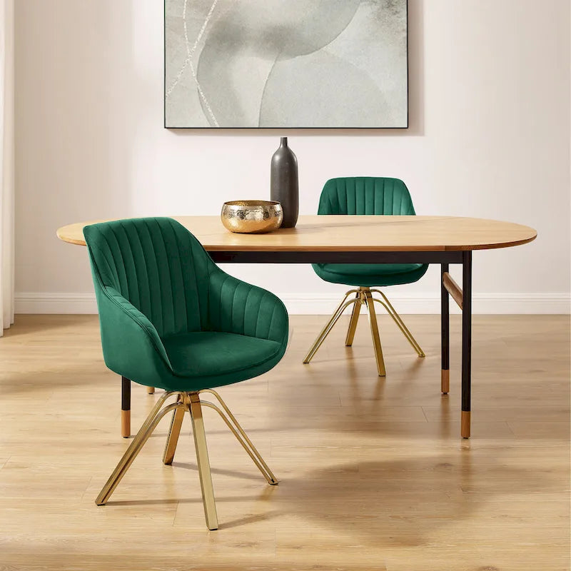 Set of 2 Velvet Swivel Dining Chair with Golden Legs