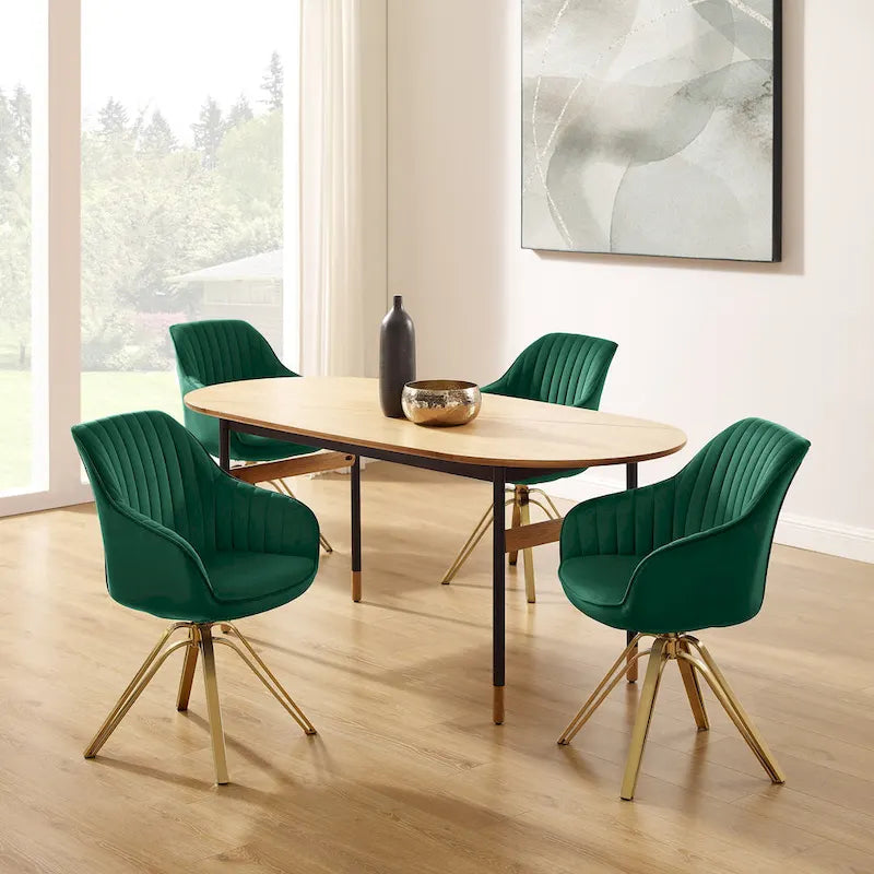 Set of 2 Velvet Swivel Dining Chair with Golden Legs