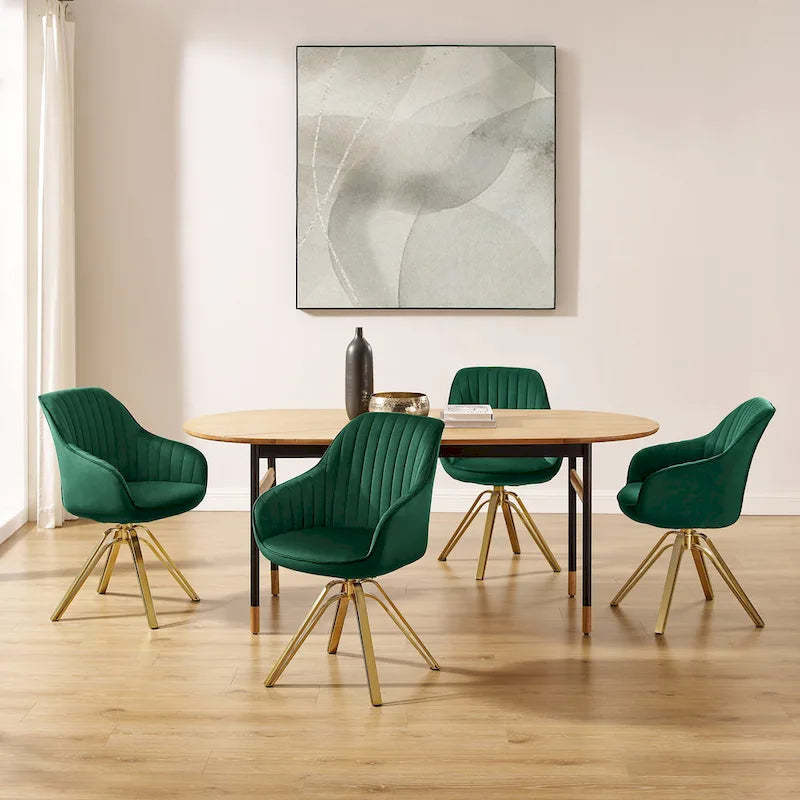 Set of 2 Velvet Swivel Dining Chair with Golden Legs