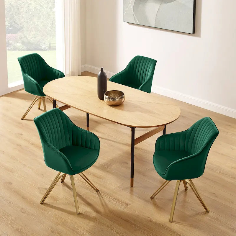 Set of 2 Velvet Swivel Dining Chair with Golden Legs