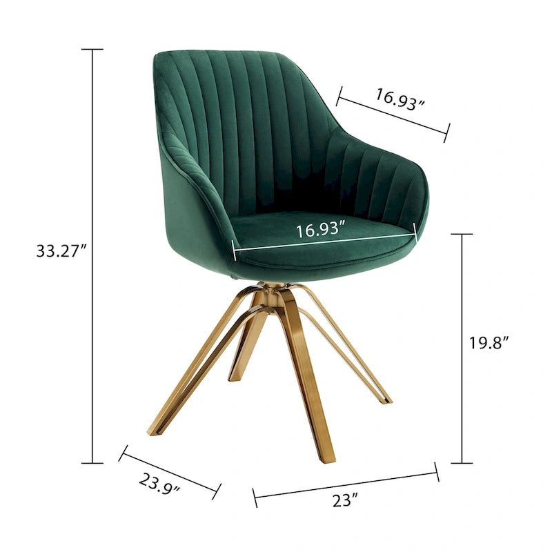 Set of 2 Velvet Swivel Dining Chair with Golden Legs