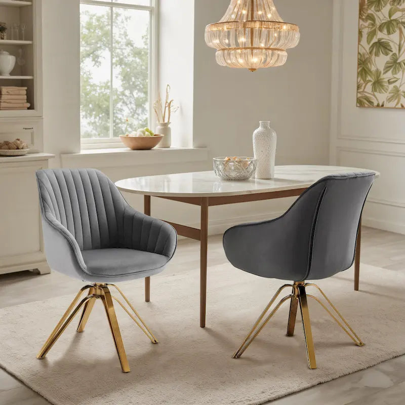 Set of 2 Velvet Swivel Dining Chair with Golden Legs