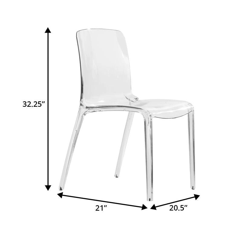 Stackable Acrylic Minimalist Plastic Dining Chair Modern Full Back Transparent Accent Side Chair for Kitchen Set of 2