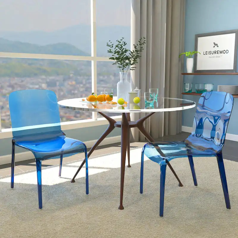 Stackable Acrylic Minimalist Plastic Dining Chair Modern Full Back Transparent Accent Side Chair for Kitchen Set of 2