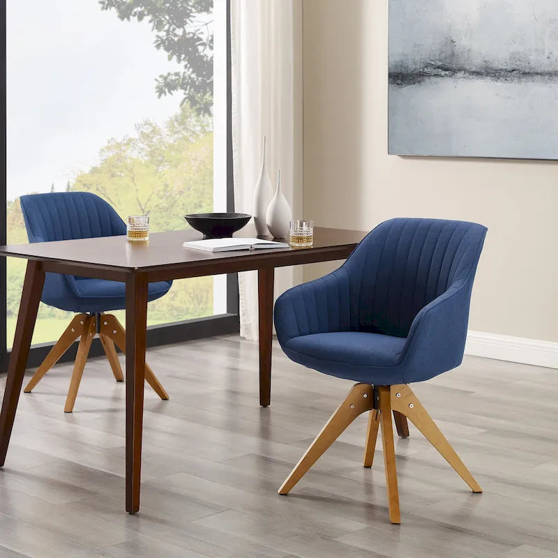 Set of 2 Mid-century Swivel Dining Chairs with Wood Legs