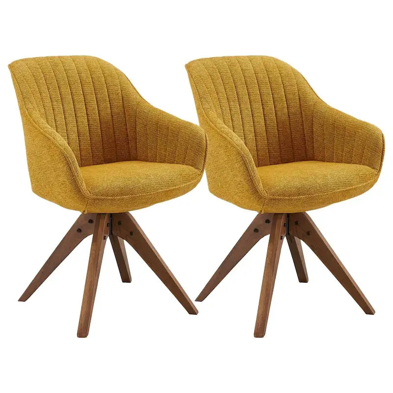 Set of 2 Mid-century Swivel Dining Chairs with Wood Legs