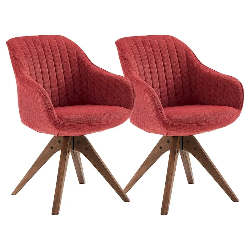 Set of 2 Mid-century Swivel Dining Chairs with Wood Legs