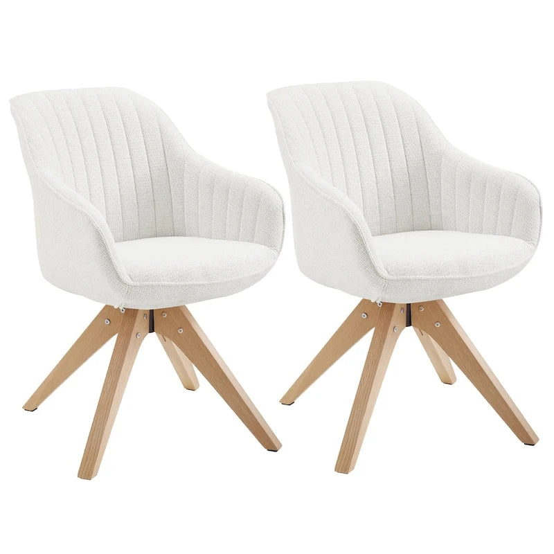 Set of 2 Mid-century Swivel Dining Chairs with Wood Legs