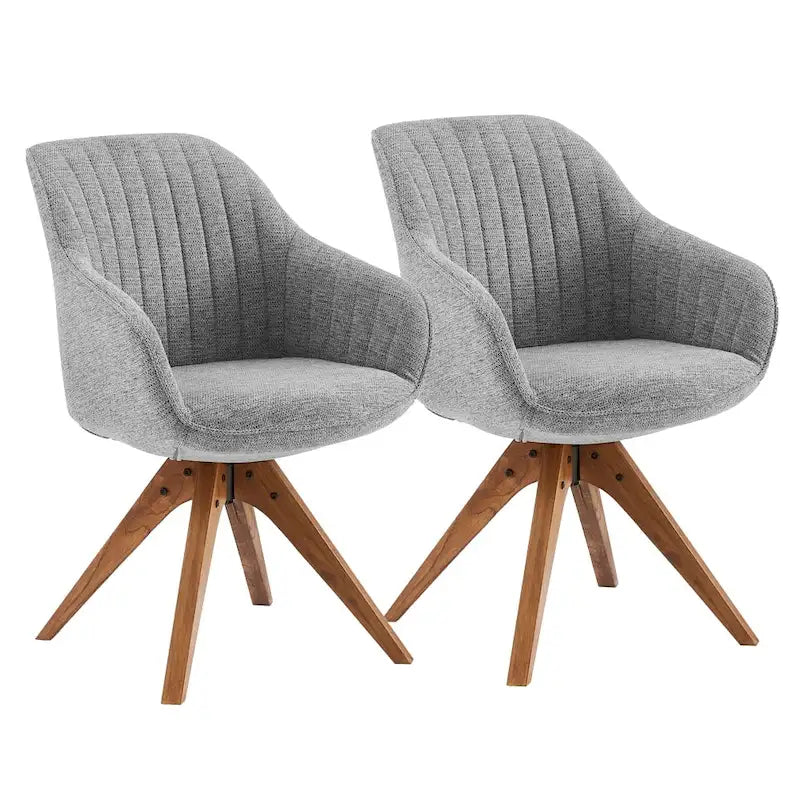 Set of 2 Mid-century Swivel Dining Chairs with Wood Legs