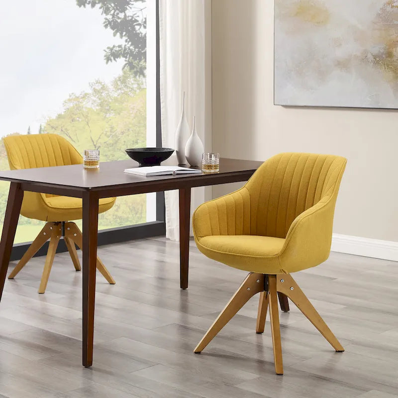 Set of 2 Mid-century Swivel Dining Chairs with Wood Legs