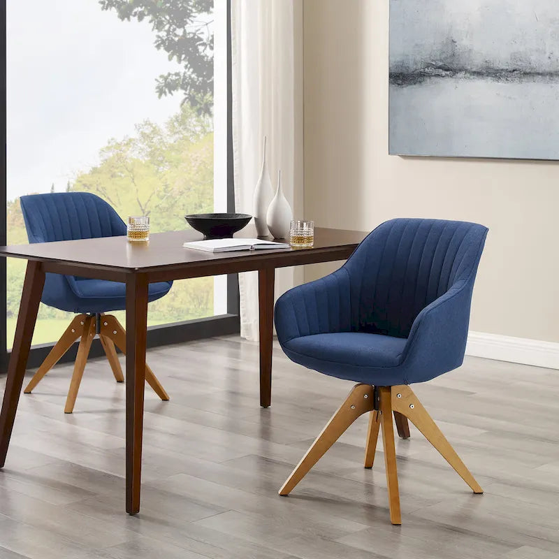Set of 2 Mid-century Swivel Dining Chairs with Wood Legs