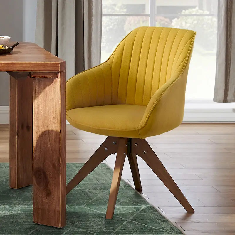 Set of 2 Mid-century Swivel Dining Chairs with Wood Legs