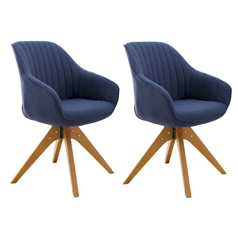 Set of 2 Mid-century Swivel Dining Chairs with Wood Legs