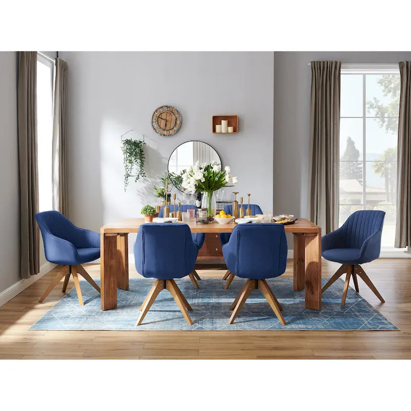Set of 2 Mid-century Swivel Dining Chairs with Wood Legs