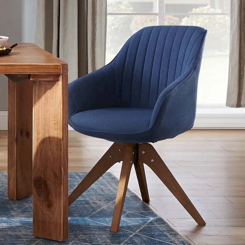 Set of 2 Mid-century Swivel Dining Chairs with Wood Legs