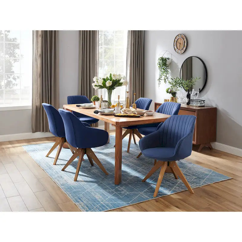 Set of 2 Mid-century Swivel Dining Chairs with Wood Legs